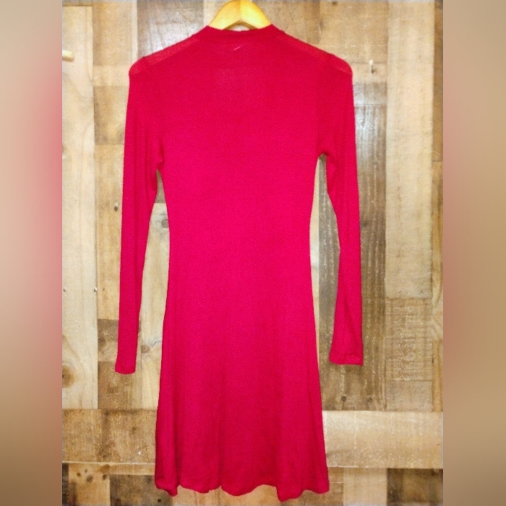 Love J Red Lace Up Cut Out Neckline Long Sleeve Dress Size Small - Picture 6 of 6